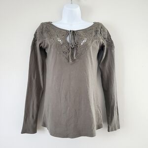 Free People Olive Green Crochet Laced Top